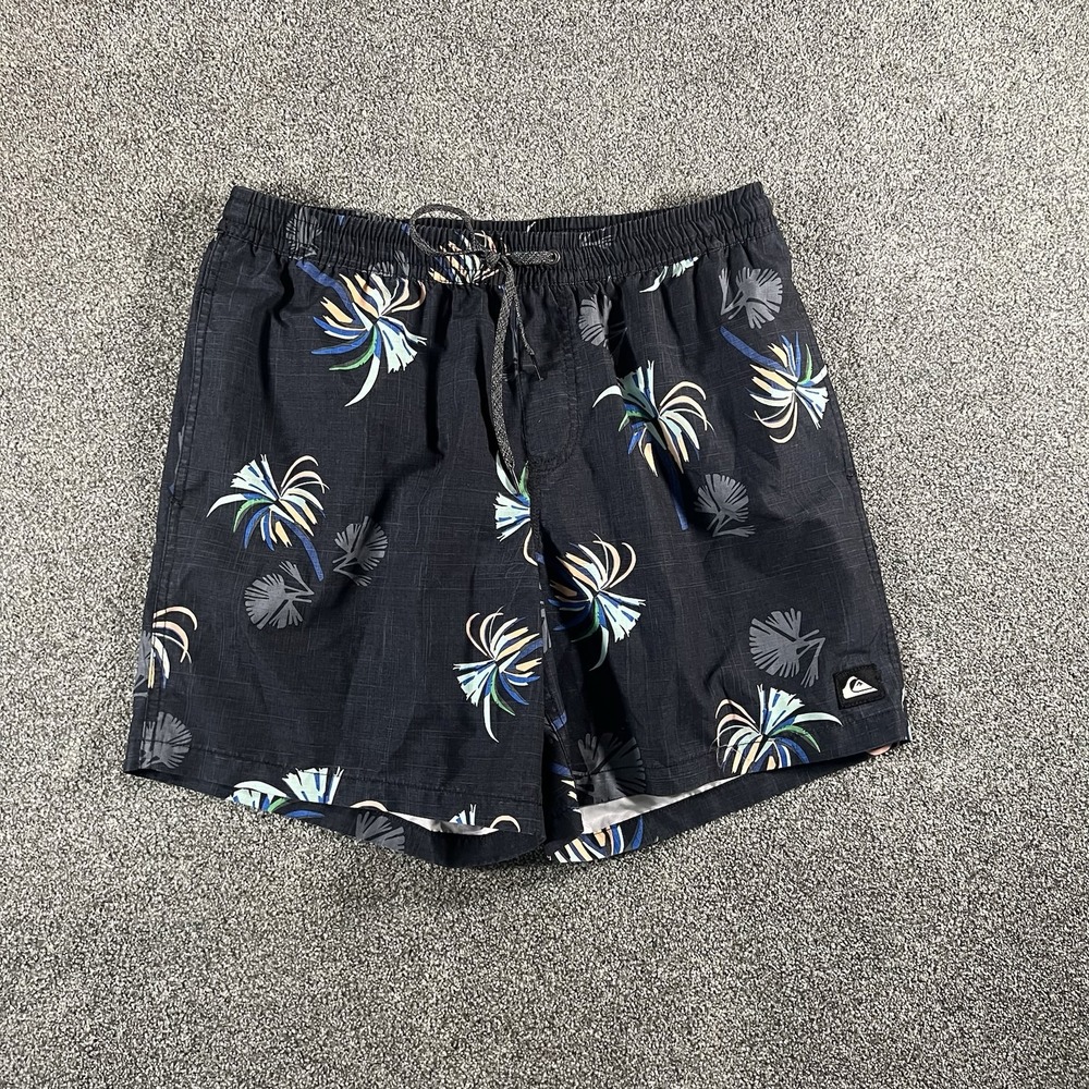 Quiksilver Mens Large Recycled Board Shorts Black Tropical Floral Swim Trunks